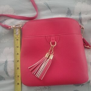 Women's Pink Crossbody Bag with Tassel Accent